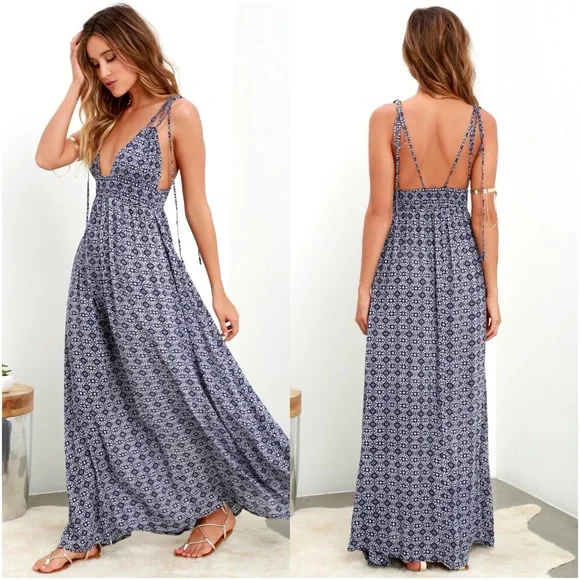 LULU'S Field Day Navy Blue Print
Tie-Strap Maxi Dress - Picture 1 of 6